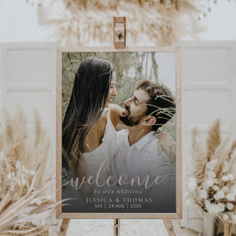 Modernes Foto Rose Gold Calligraphy Wedding Sign Poster