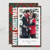 Modernes Foto Rot und Grün Karierte Weihnachten (Vorne/Hinten)