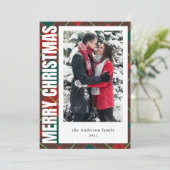 Modernes Foto Rot und Grün Karierte Weihnachten (Stehend Vorderseite)
