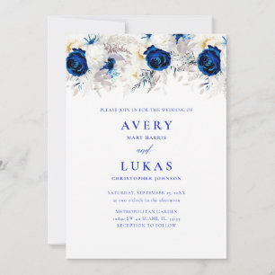 Modernes Foto Royal Blue & White Floral Wedding Einladung