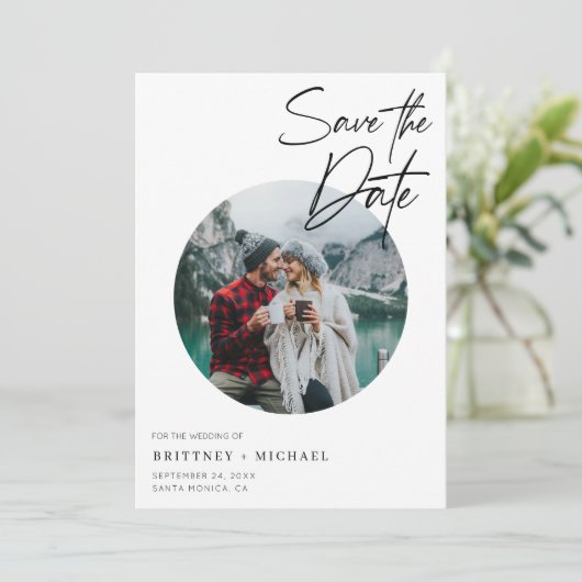 Modernes Foto Save The Date (Stehend Vorderseite)