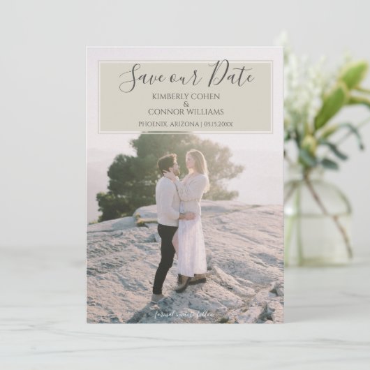 Modernes Foto Save the Date | Beige (Stehend Vorderseite)