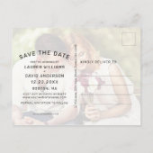 Modernes Foto Save the Date Black Script Wedding Ankündigungspostkarte (Rückseite)
