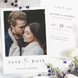 Modernes Foto Save the Date für Hochzeiten Einladu<br><div class="desc">Diese schlichte Foto Hochzeit speichern das Datum flache Vorlage verfügt über ein elegantes, minimalistisches, modernes Design. Bitte stöbern Sie in unserem Shop für Versionen dieses Designs in anderen Farben und auch in einem Postkartenformat! Die Vorderseite zeigt Ihre Vornamen unter Ihrem bevorzugten Foto und eine "Save the Date" Nachricht, die mit...</div>