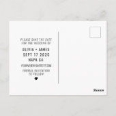 Modernes Foto Save the Date Hochzeitsankündigung Postkarte (Rückseite)