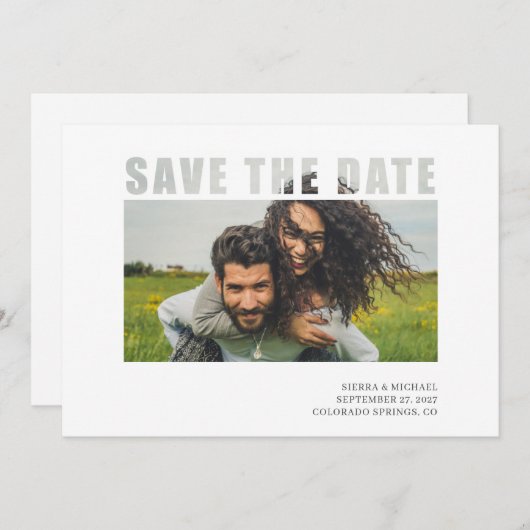 Modernes Foto Save the Date mit transparentem Text (Vorne/Hinten)