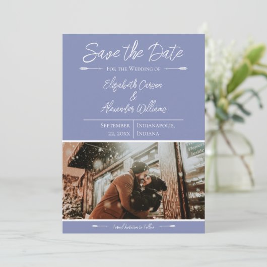 Modernes Foto Save the Date | Periwinkle (Stehend Vorderseite)