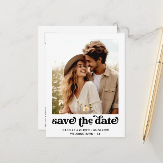 Modernes Foto Save the Date Postkarte (Vorderseite/Rückseite Beispiel)