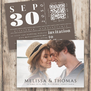Modernes Foto Save the Date QR-Code Einfach braun