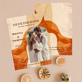 Modernes Foto Save the Date, Retro-Design Einladung