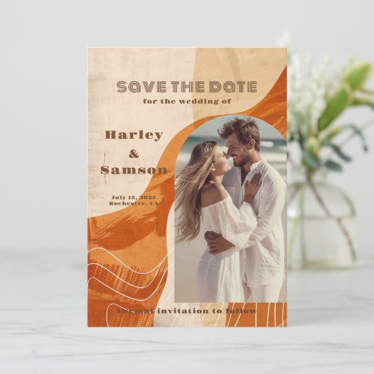 Modernes Foto Save the Date, Retro-Design Einladung (Stehend Vorderseite)