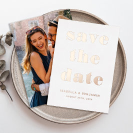 Modernes Foto Save the Date Rose Gold Folieneinladung