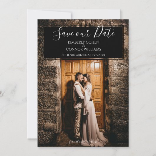 Modernes Foto Save the Date | Schwarz (Vorderseite)