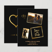 Modernes Foto Save the Date Schwarz und Gold Luxus (Vorne/Hinten)