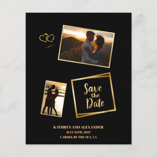 Modernes Foto Save the Date Schwarz und Gold Luxus (Vorderseite)