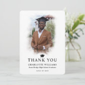 Modernes Foto Schwarz-Weiß-Abschluss Dankeskarte (Stehend Vorderseite)