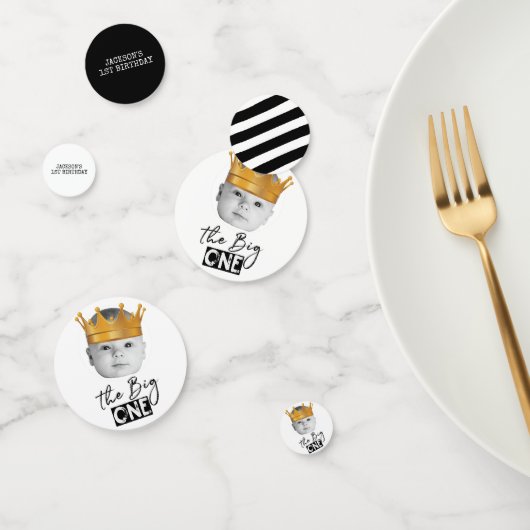 Modernes Foto Schwarz-weiß erster Geburtstag Konfetti (Gruppe)