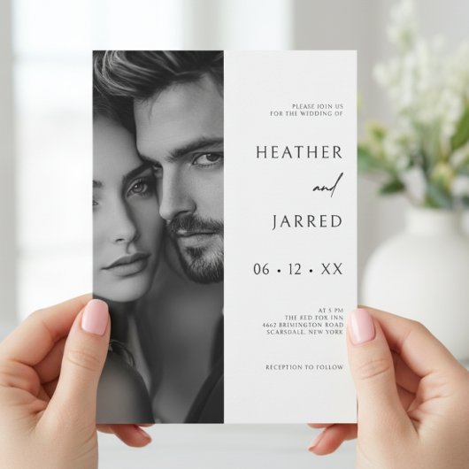 Modernes Foto Schwarz-Weiß-QR-Hochzeitsstift Einladung