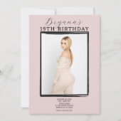 Modernes Foto Schwarzer Rahmen Trendrosa Geburtsta Einladung (Vorderseite)