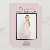 Modernes Foto Schwarzer Rahmen Trendrosa Geburtsta Einladung (Vorne/Hinten)