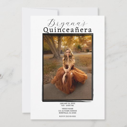 Modernes Foto Schwarzer Rahmen Trendy Quinceañera Einladung (Vorderseite)