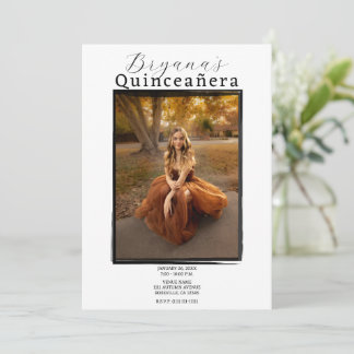 Modernes Foto Schwarzer Rahmen Trendy Quinceañera Einladung