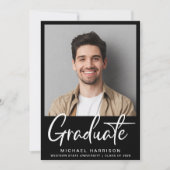 Modernes Foto Script Black Abschluss Ankündigung (Vorderseite)