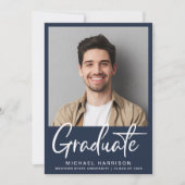 Modernes Foto Script Blue Abschluss Ankündigung (Vorderseite)