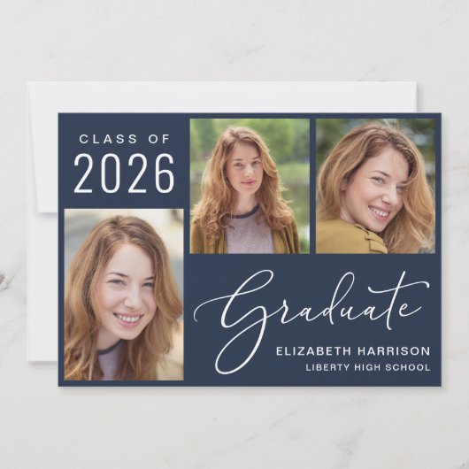 Modernes Foto Script Blue Abschluss Ankündigung (Vorderseite)