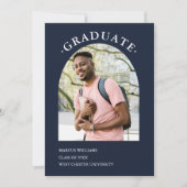 Modernes Foto Script Navy Blue Abschluss Einladung (Vorderseite)