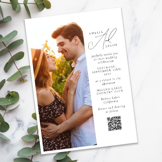 Modernes Foto Script QR Code Hochzeit Einladung