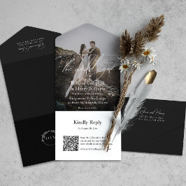 Modernes Foto Script QR Code UAWG Black Wedding All In One Einladung