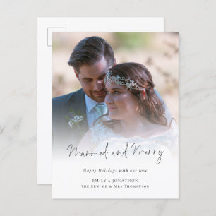 Modernes Foto Script Verheiratet und Merry Holiday Postkarte