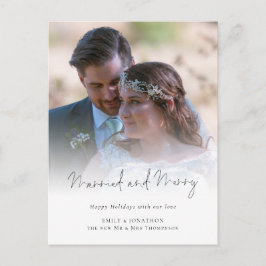 Modernes Foto Script Verheiratet und Merry Holiday Postkarte