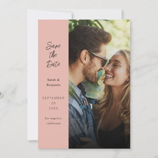 Modernes Foto & Side Save the Date - Dusty Rose Einladung (Vorderseite)