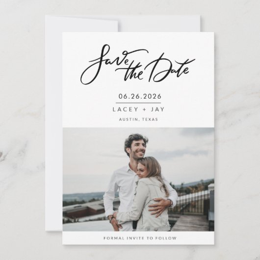 Modernes Foto-SkriptWedding Save the Date (Vorderseite)