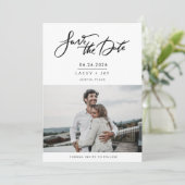 Modernes Foto-SkriptWedding Save the Date (Stehend Vorderseite)