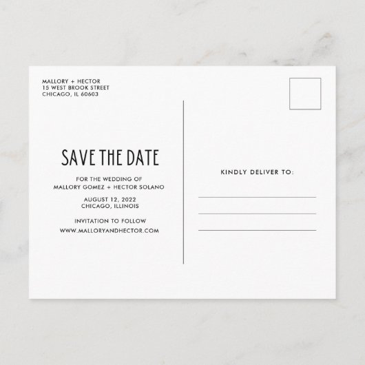 Modernes Foto Stilvolle Hochzeit retten das Datum Ankündigungspostkarte (Rückseite)