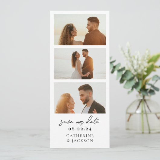 Modernes Foto Strip Qr Hochzeitsstichtag speichern (Stehend Vorderseite)