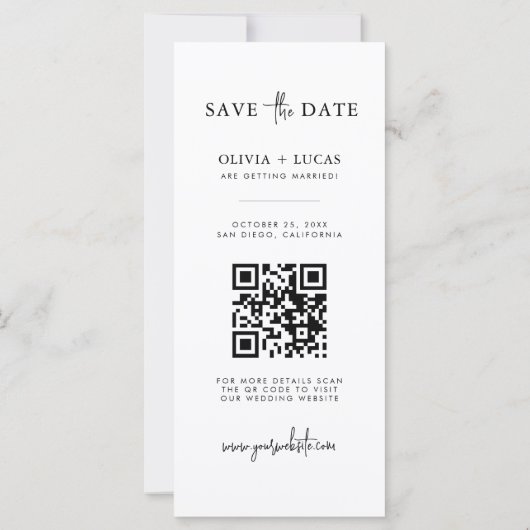Modernes Foto Strip Wedding QR Code Save the Date (Rückseite)