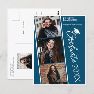 Modernes Foto Strips Blue Abschluss Ankündigung Postkarte