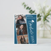 Modernes Foto Strips Blue Abschluss Ankündigung Postkarte (Stehend Vorderseite)