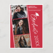 Modernes Foto Strips Roter Abschluss Ankündigung Postkarte (Vorderseite)