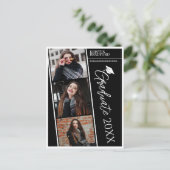 Modernes Foto Strips Schwarzer Abschluss Ankündigu Postkarte (Stehend Vorderseite)