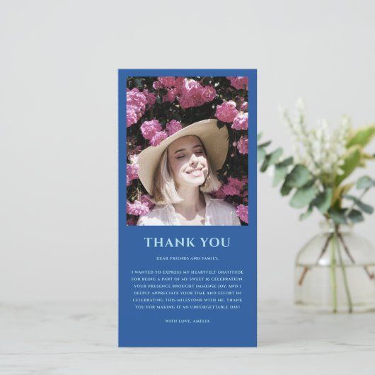 Modernes Foto Sweet 16 Geburtstag Dankeskarte (Stehend Vorderseite)