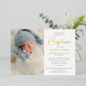 Modernes Foto Taufe Gold Folieneinladung (Stehend vorne)