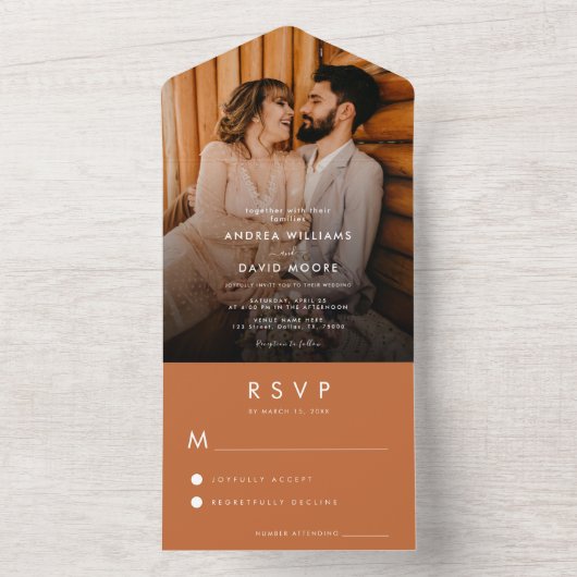 Modernes Foto Terracotta Einfache UAWG Hochzeit All In One Einladung (Innen Boden)