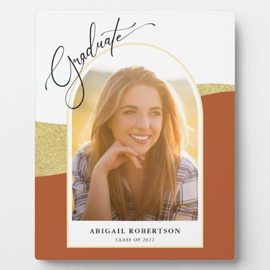 Modernes Foto Terracotta & Gold Abschluss Fotoplatte (Vorderseite)