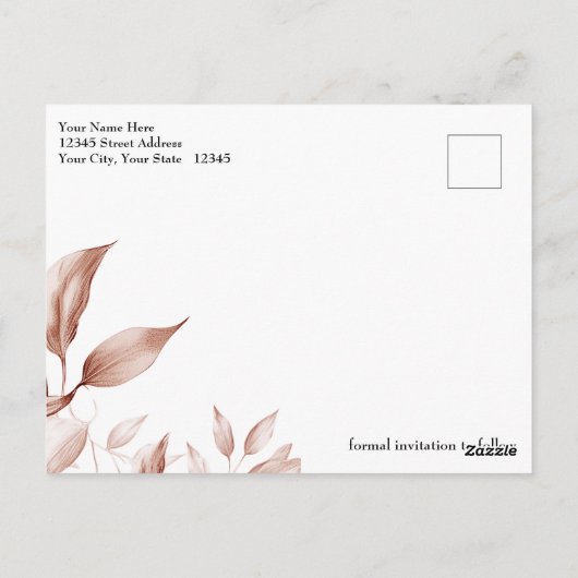 Modernes Foto Terracotta Leaf Sketch Save the Date Postkarte (Rückseite)