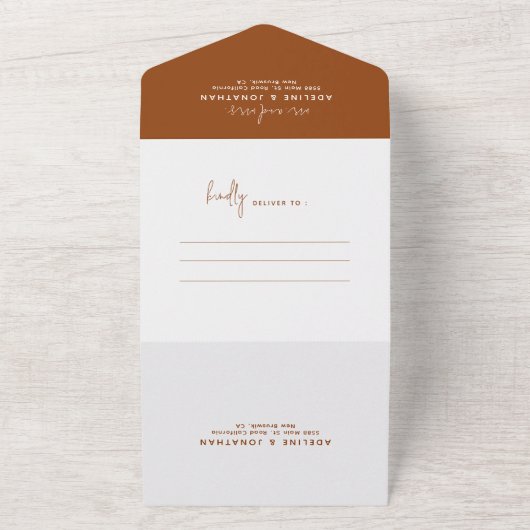 Modernes Foto Terracotta Rost Hochzeit All In One Einladung (Außenbereich)